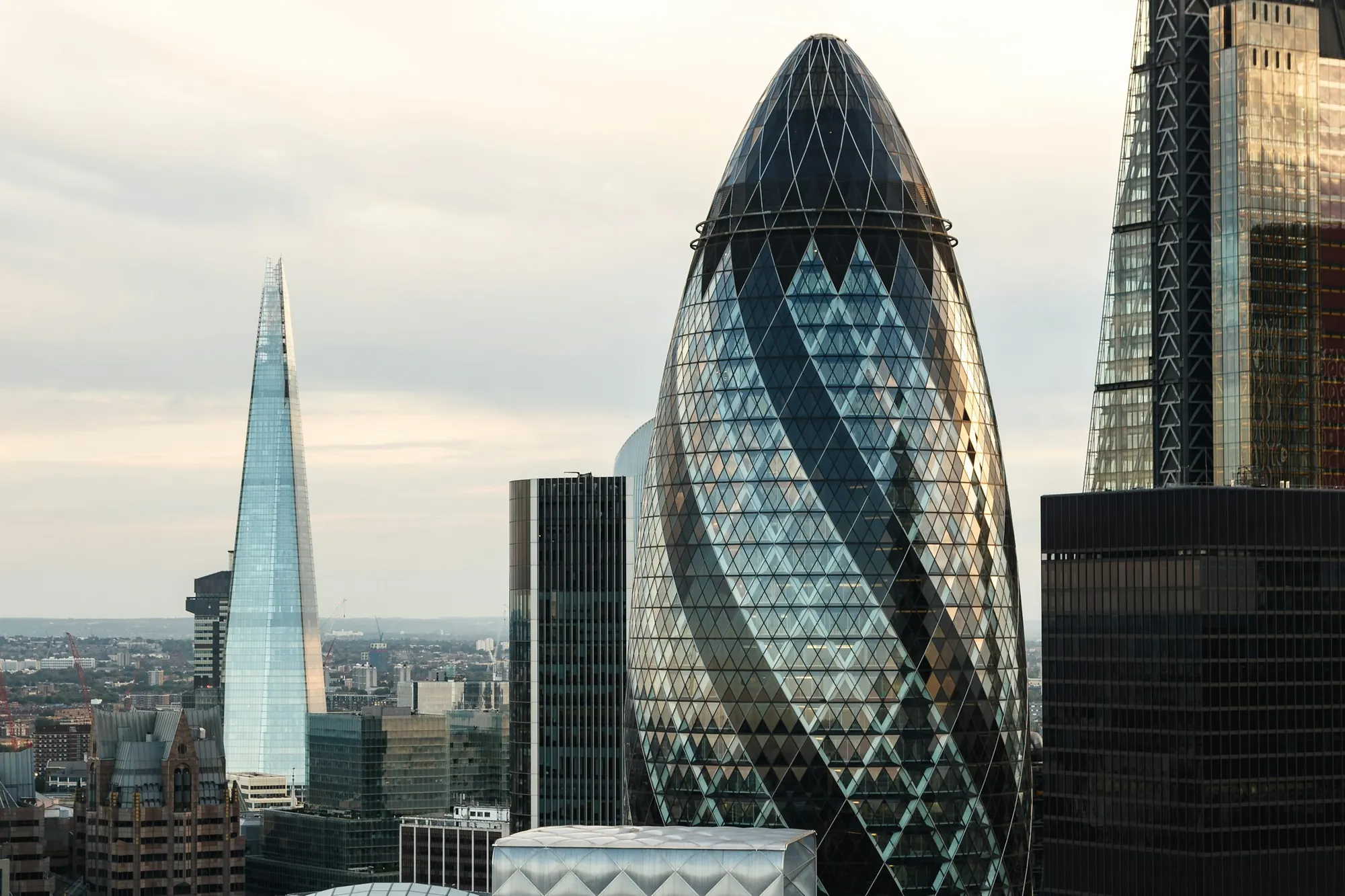 The Gherkin and neighbouring towers in the City of London